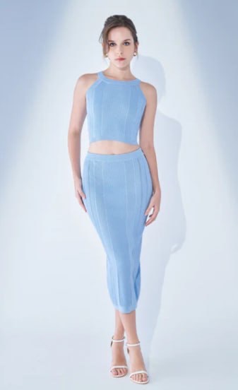 [SG] LAFLEUR DELPHINE FITTED TOP KNIT SET BLUE (SLF22)