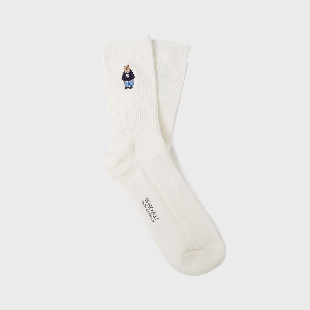 [S] WHO.A.U STEVE EMBROIDERY SOCKS,(39)IVORY,FREE  (SIN356)