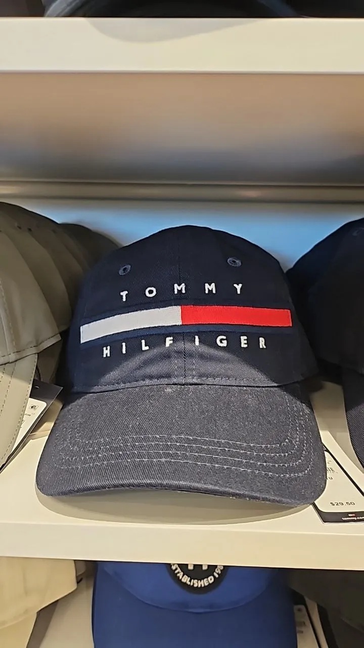 [S] TOMMY HILFIGER FLAG STRIPE LOGO BASEBALL CAP,NAVY  (SIN371)