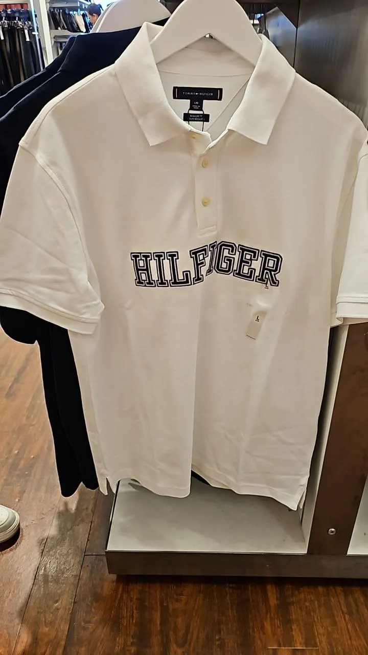 [S] TOMMY HILFIGER REGULAR FIT HILFIGER LOGO POLO,WHITE  (SIN394)