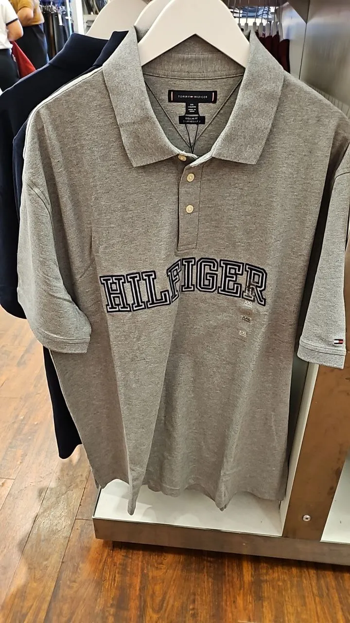 [S] TOMMY HILFIGER REGULAR FIT HILFIGER LOGO POLO,GREY  (SIN395)