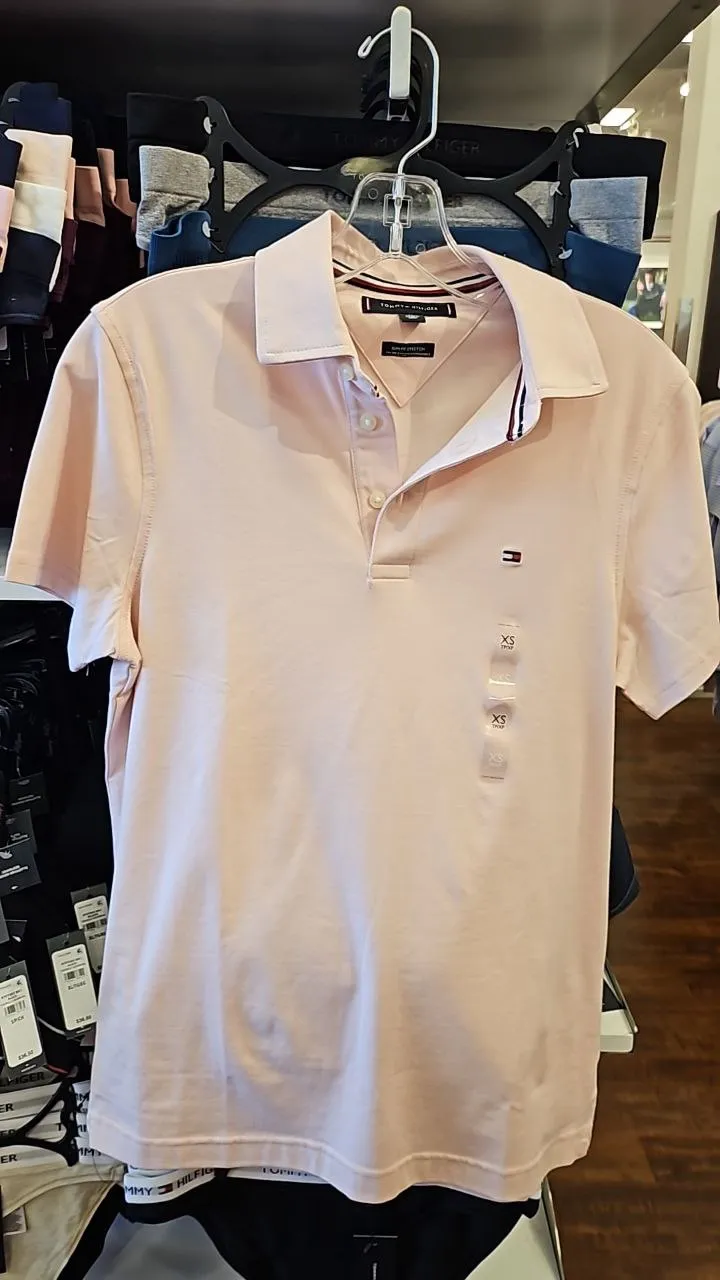 [S] TOMMY HILFIGER WOMEN'S SLIM FIT POLO SHIRT,PINK  (SIN397)