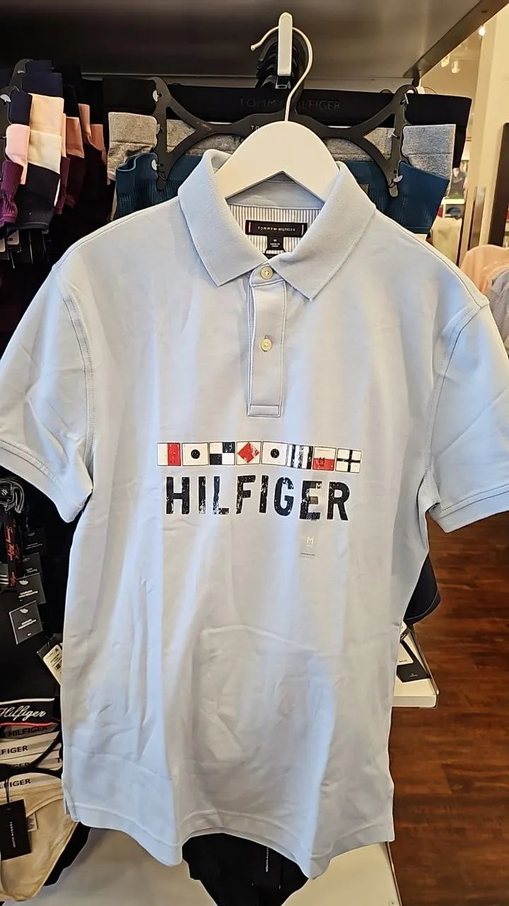 [S] TOMMY HILFIGER REGULAR FIT NAUTICAL GRAPHIC LOGO POLO,LIGHT BLUE  (SIN399)