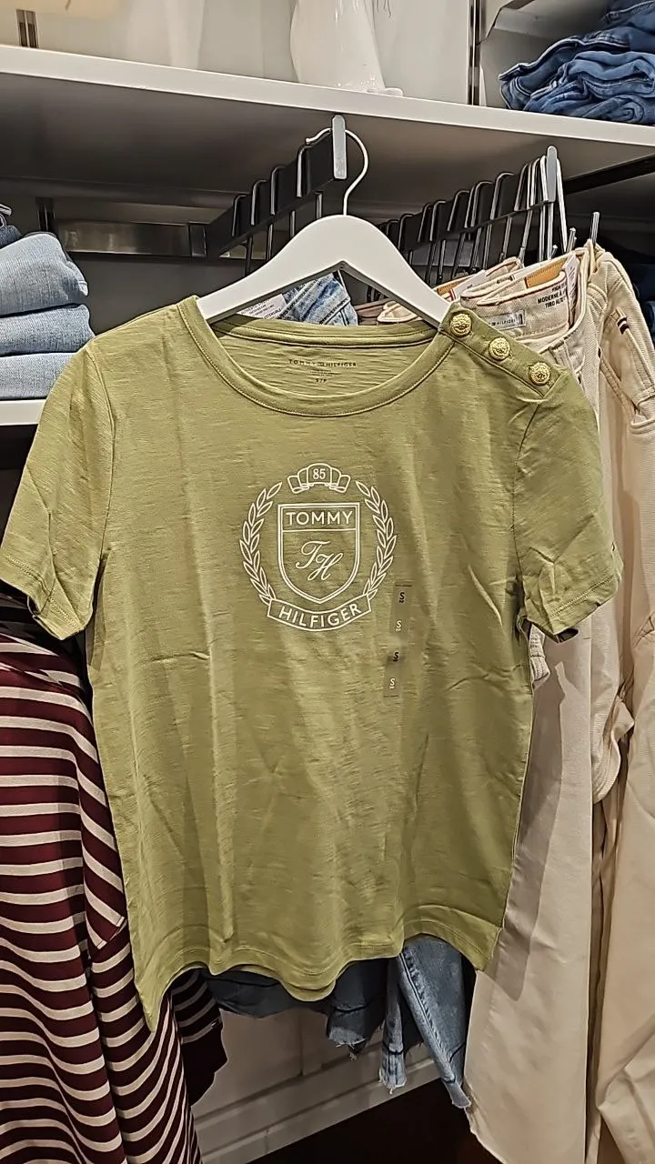 [S] TOMMY HILFIGER LAUREL CREST LOGO SLUB COTTON T-SHIRT,OLIVE GREEN  (SIN419)