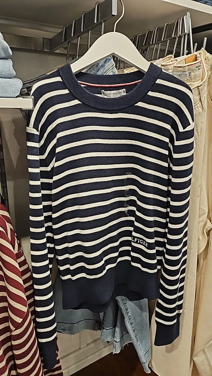 [S] TOMMY HILFIGER MINI STRIPE CREWNECK SWEATER,NAVY  (SIN422)
