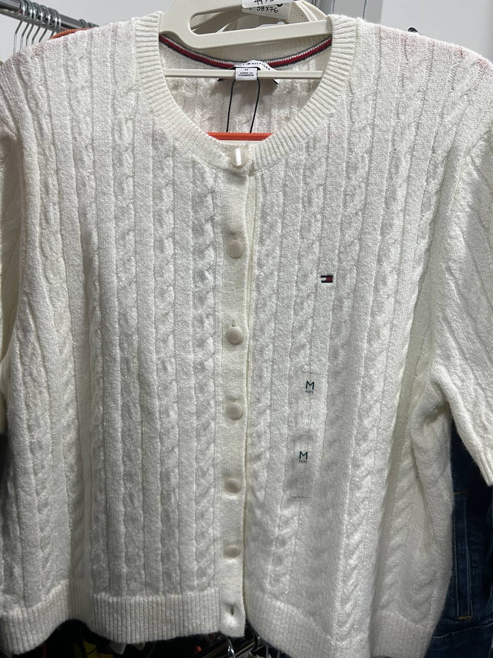 [S] TOMMY HILFIGER ROUND NECK CABLE KNIT CARDIGAN,IVORY  (SIN448)