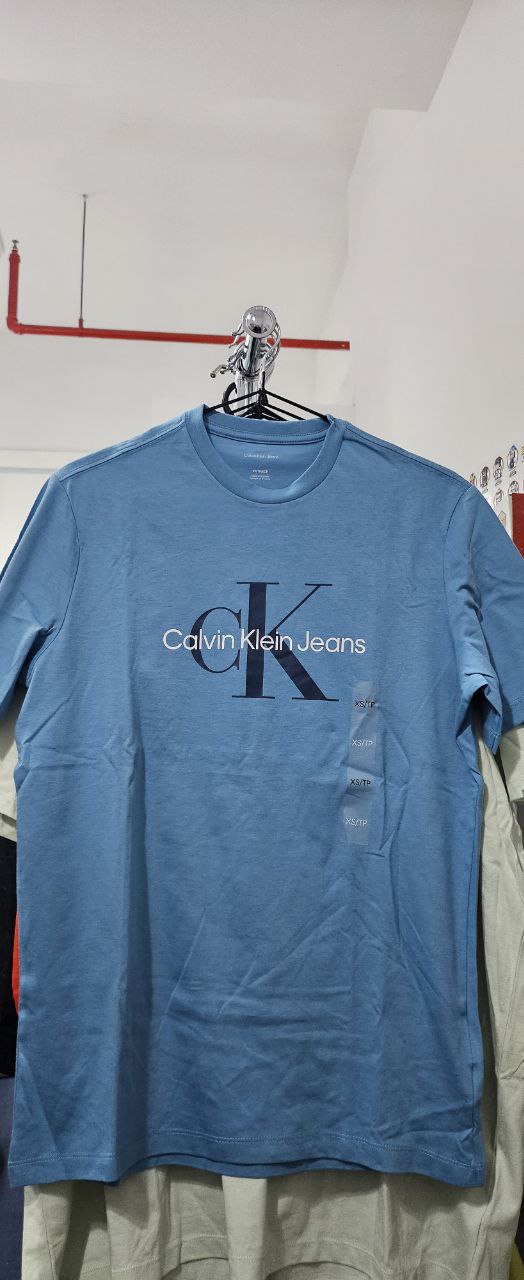 [S] CALVIN KLEIN BIG PRINT LOGO T-SHIRT,TEAL BLUE  (SIN776)