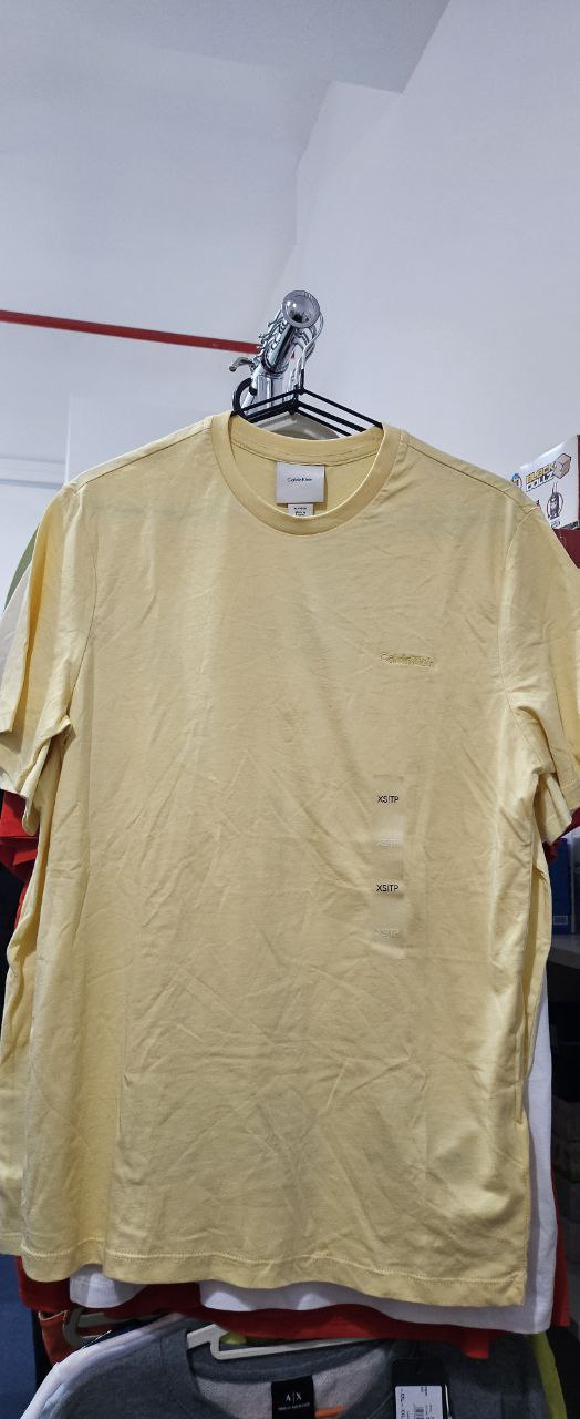 [S] CALVIN KLEIN SMALL LOGO PATCH T-SHIRT,YELLOW  (SIN779)