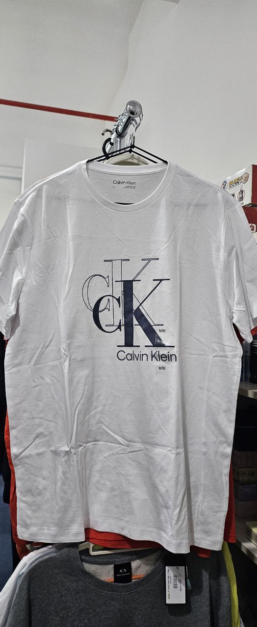 [S] CALVIN KLEIN BIG DOUBLE CK LOGO PRINT T-SHIRT,WHITE  (SIN781)