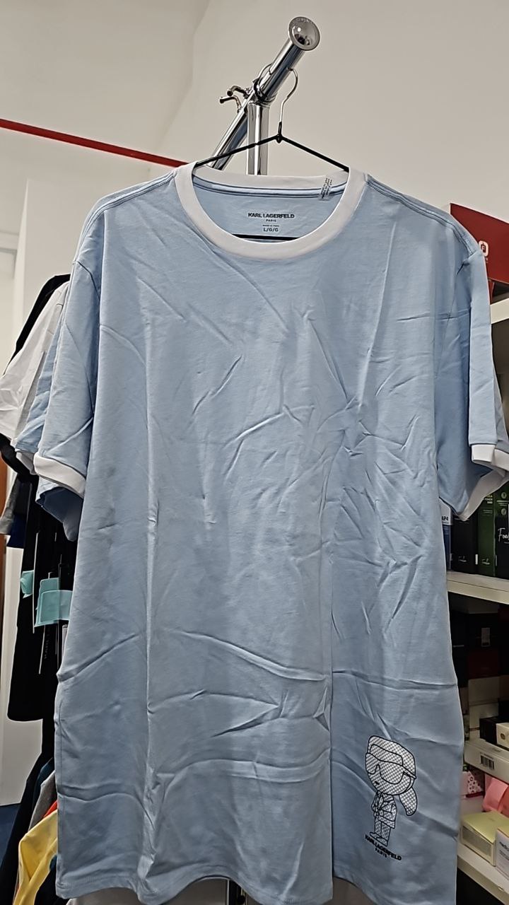[S] KARL LAGERFELD RINGER T-SHIRT WITH KARL CHARACTER,LIGHT BLUE  (SIN793)