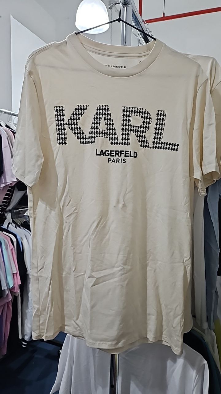 [S] KARL LAGERFELD COLOR BLOCKED LOGO TEE,NATURAL  (SIN796)