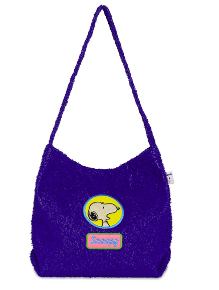 [S] LEJUNEV NEON SNOOPY LARGE FURRY TOTE BAG, NAVY  (SIN327)