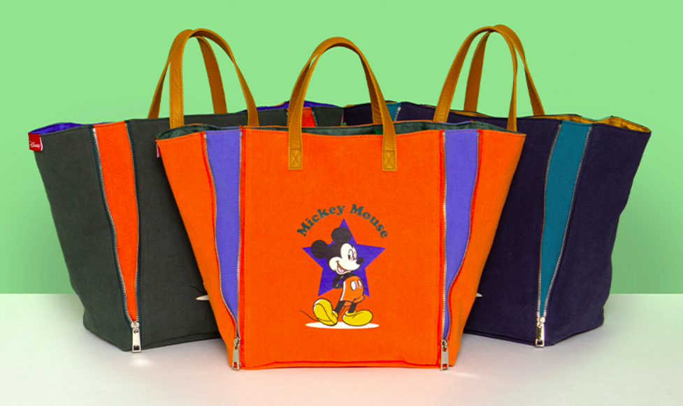 [S] LEJUNEV ZIP-UP MICKEY CANVAS TOTE BAG, NAVY  (SIN337)