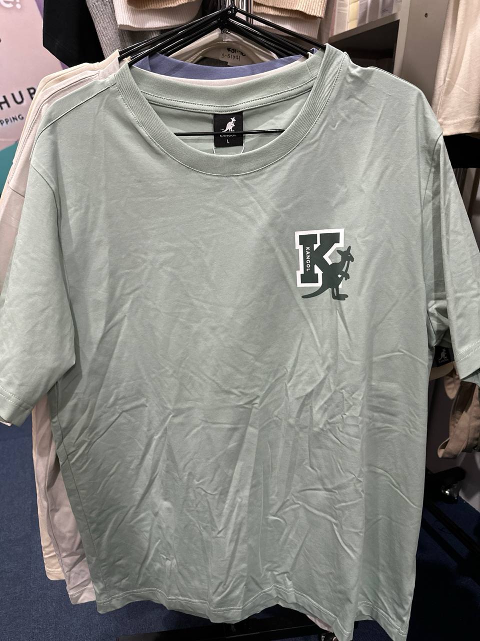 [S] KANGOL K LOGO PATCH PRINT T-SHIRT LIGHT GREEN  (SIN525)