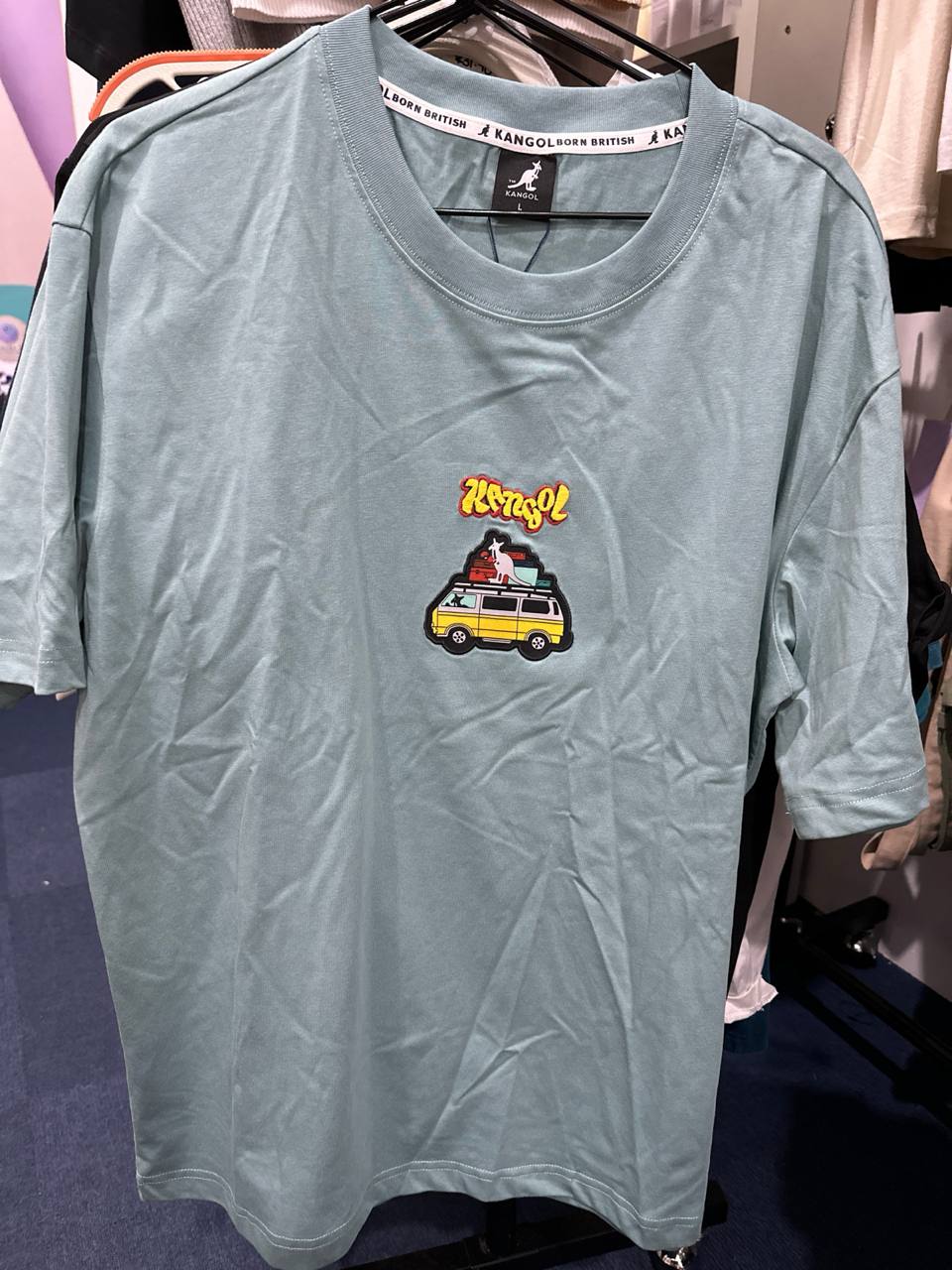 [S] KANGOL SMALL CAR PRINT T-SHIRT GREEN  (SIN559)