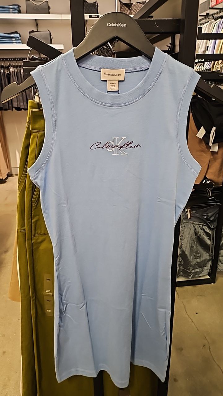 [S] CALVIN KLEN LOGO GRAPHIC MINI TANK DRESS,HEROIC HEATHER  (SIN690)