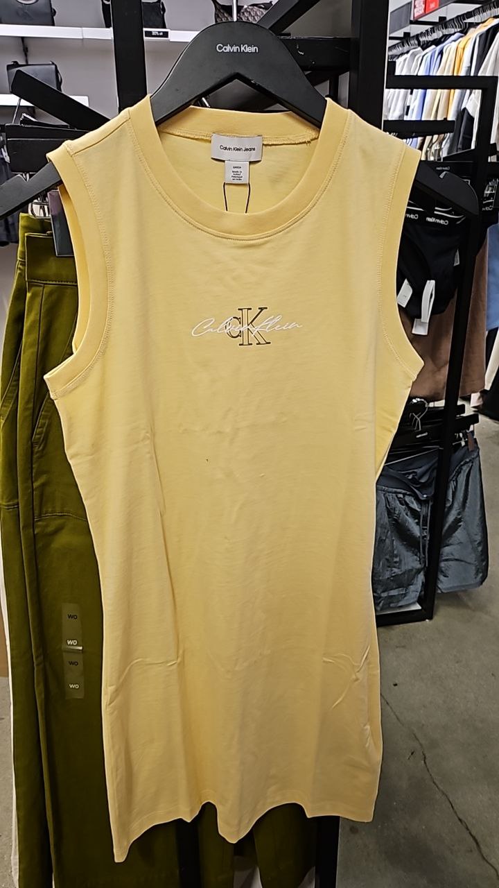 [S] CALVIN KLEN LOGO GRAPHIC MINI TANK DRESS,YELLOW  (SIN691)