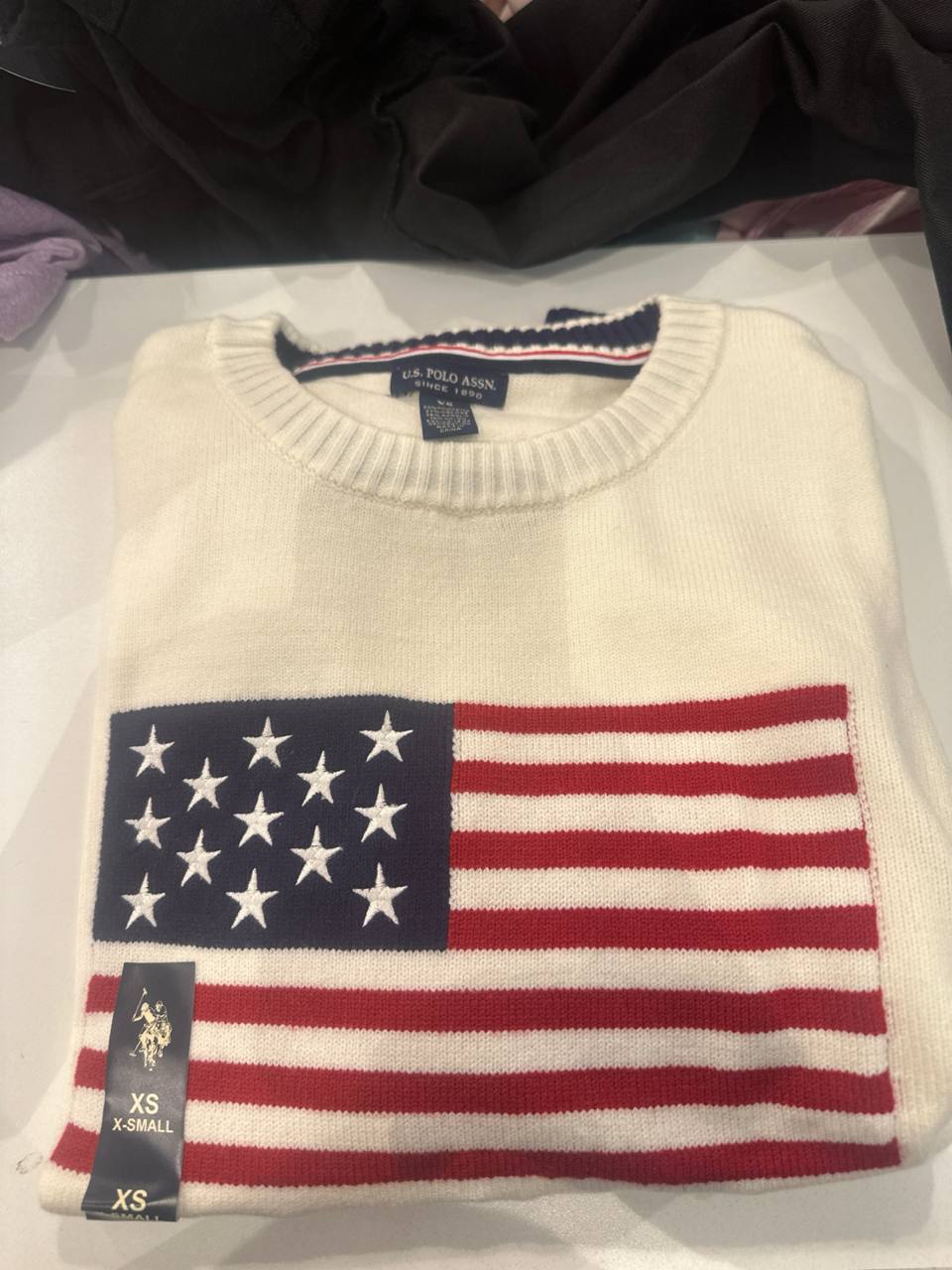 [S] U.S. POLO ASSN. USA FLAG CARDIGAN SWEATER,IVORY  (SIN759)