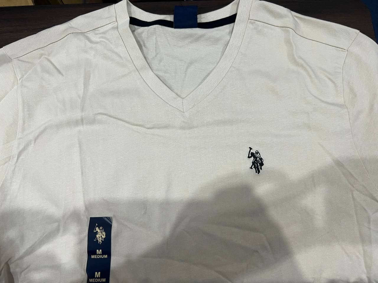 [S] US POLO V-NECK CLASSIC SMALL LOGO TEE,BEIGE  (SIN464)