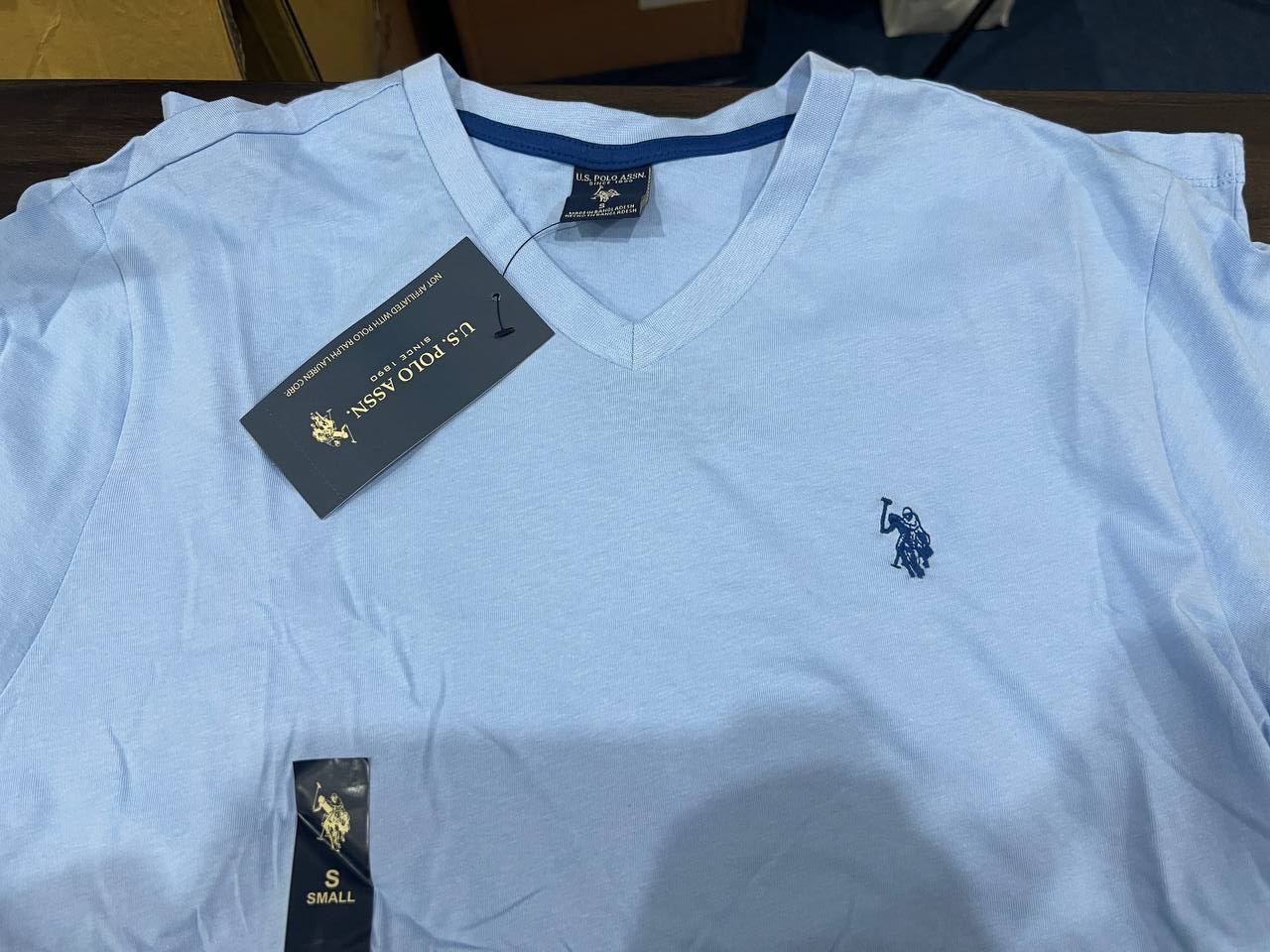 [S] US POLO V-NECK CLASSIC SMALL LOGO TEE,BLUE  (SIN475)