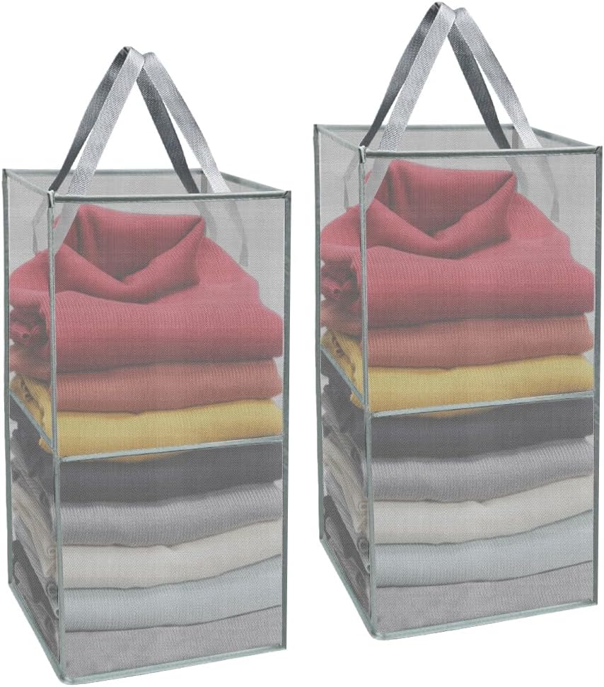 2 cubos organizadores portátiles de almacenamiento de lavandería, plegables y en buena forma, buenos para almacenar ropa, juguetes, ropa, alimentos, etc. en el baño, lavandería o sala de estar, gris,