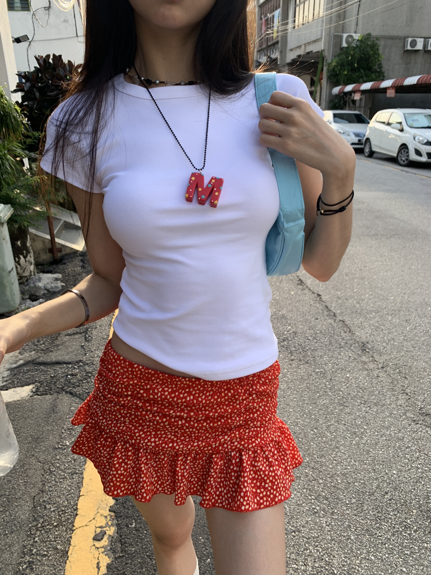 Red floral mini skirt