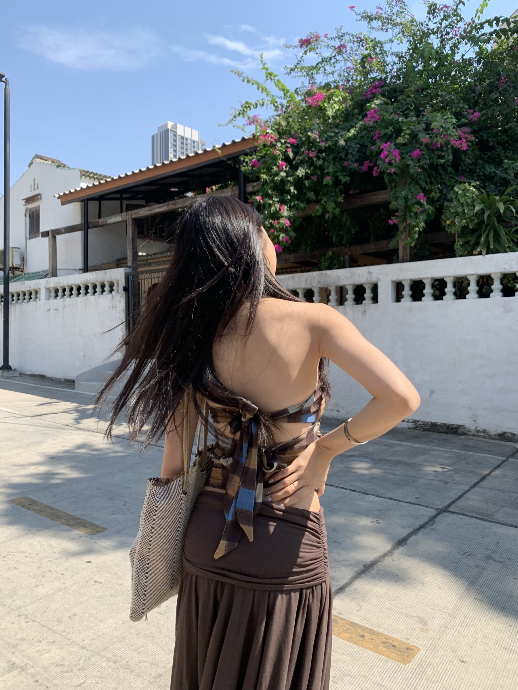 Mid-length Modal fabric half skirt, asymmetrical design, folded edges, pleated, medium length