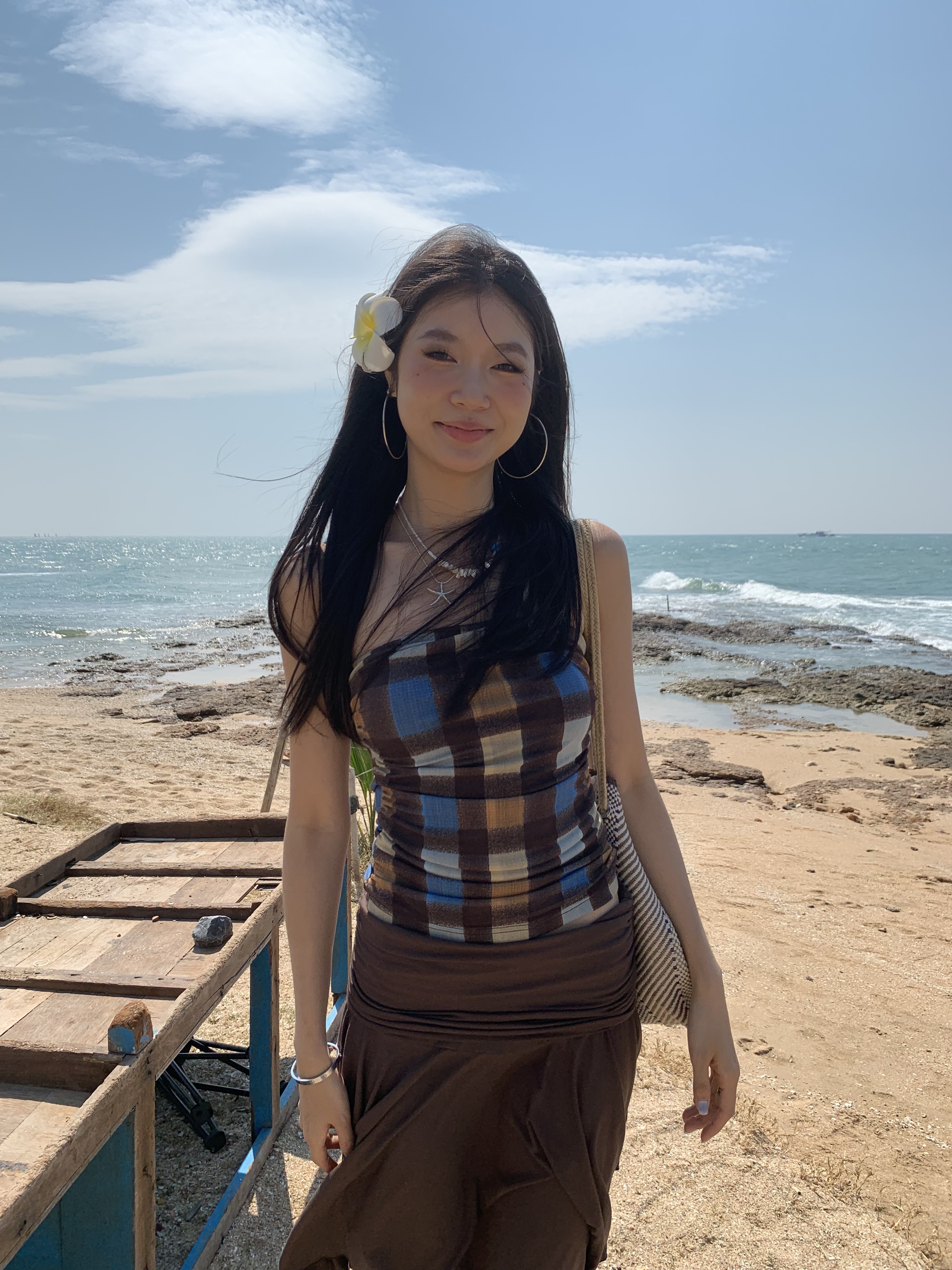 Vintage style plaid mesh camisole, open back with tie straps, adding sexiness