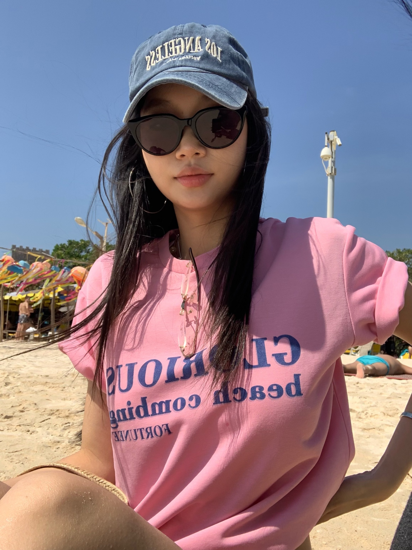 New Korean style pink letter print short-sleeved T-shirt, casual loose, easy to match