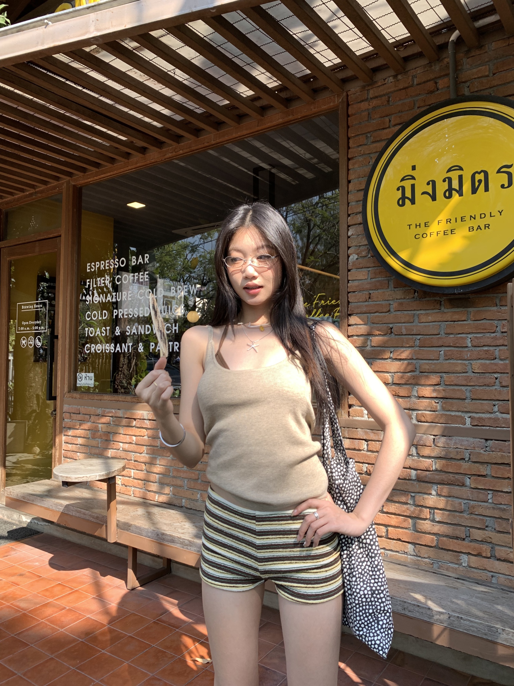 Khaki knitted camisole, slim fit design, stretchy