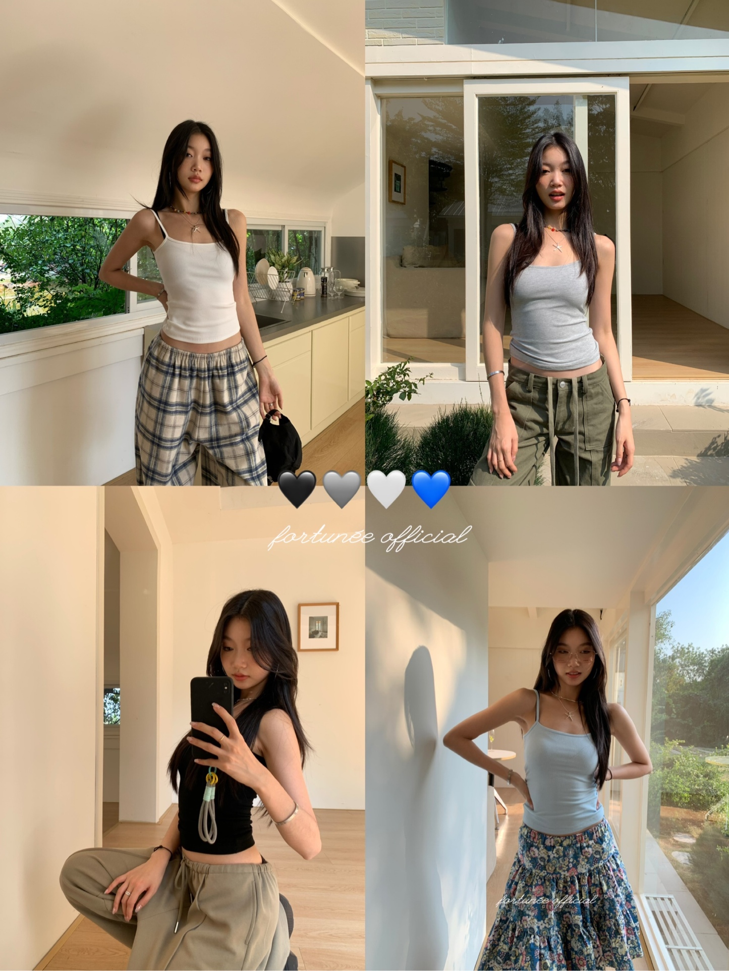 4 colors of plain strap tops for spring and summer, easy to match