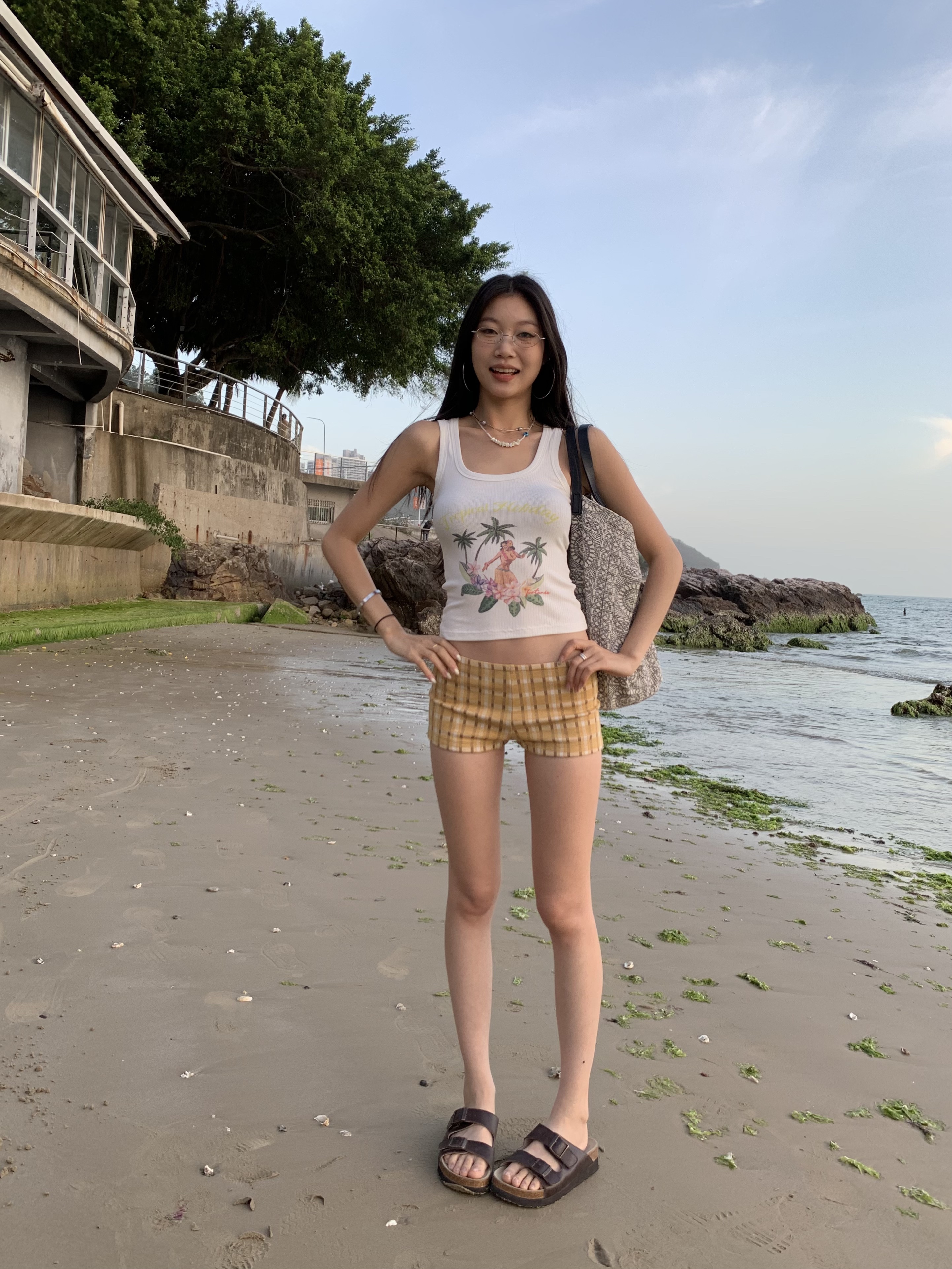 Sexy low-waisted yellow plaid shorts