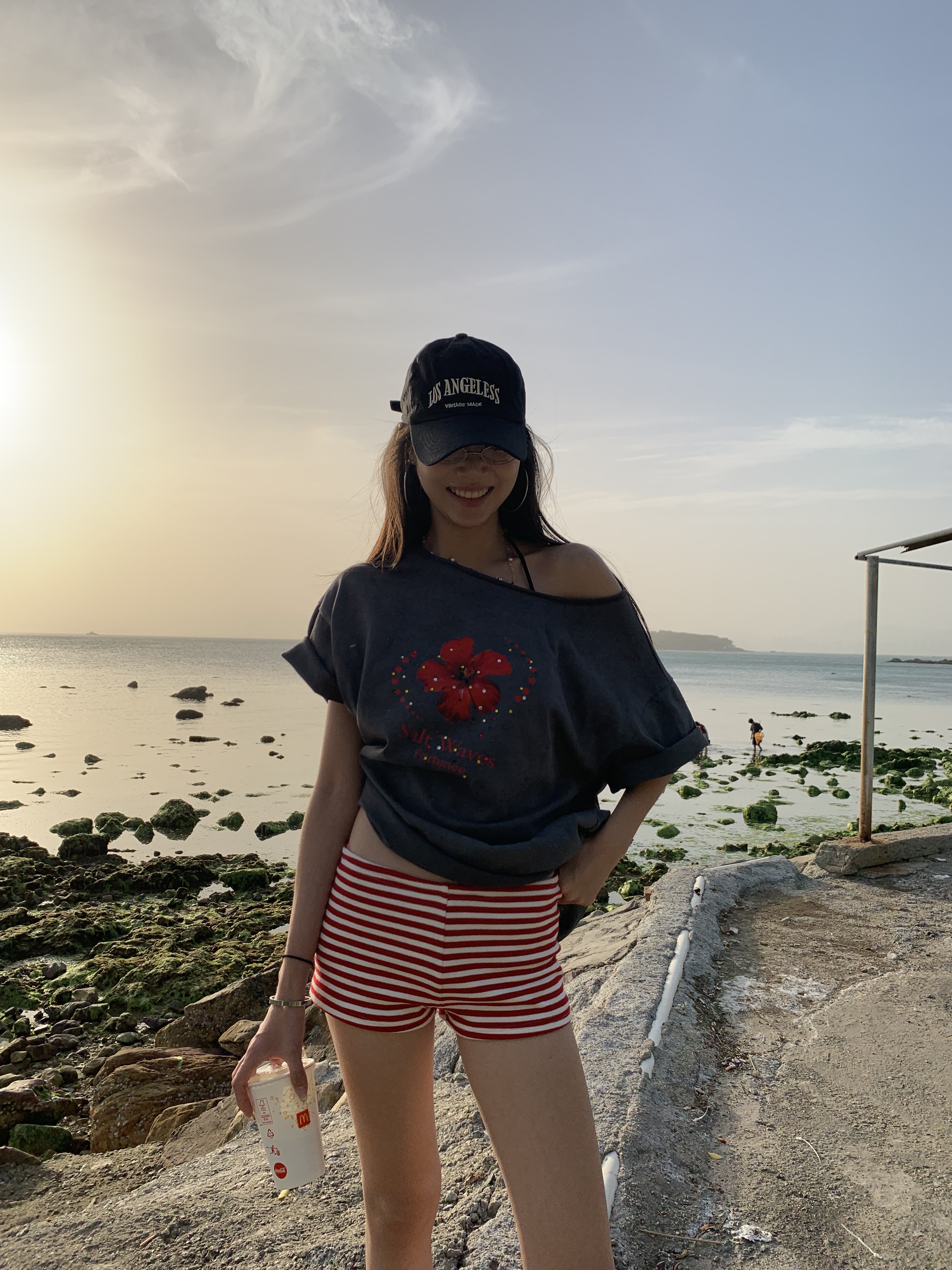 Red striped low-waist shorts