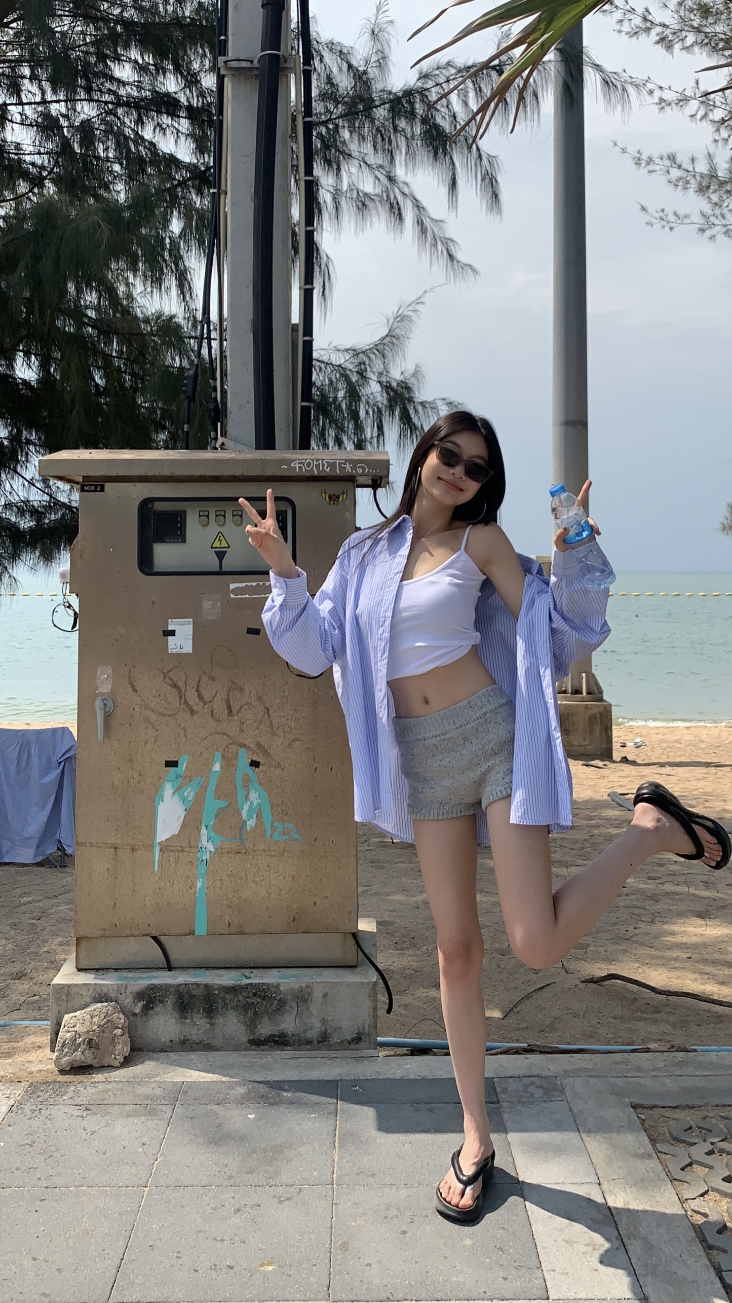 Blue pattern long sleeve sun protection shirt, lazy style, casual holiday