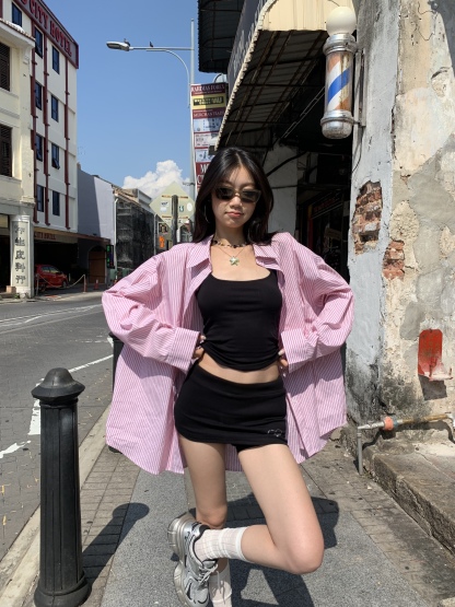 Blue pattern long sleeve sun protection shirt, lazy style, casual holiday