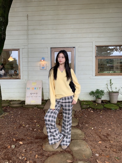 Soft yellow knitted sweater, loose style