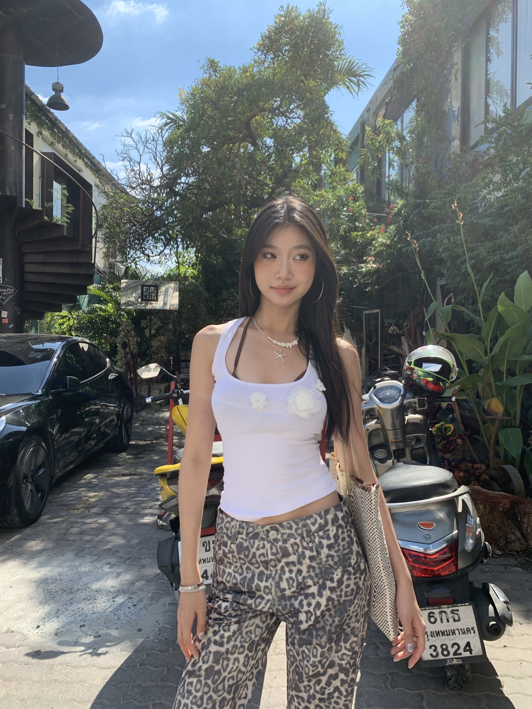 Tiger print flared pants for hot girls, low waist, wide legs, straight cut, comfortable to wear, new fashion