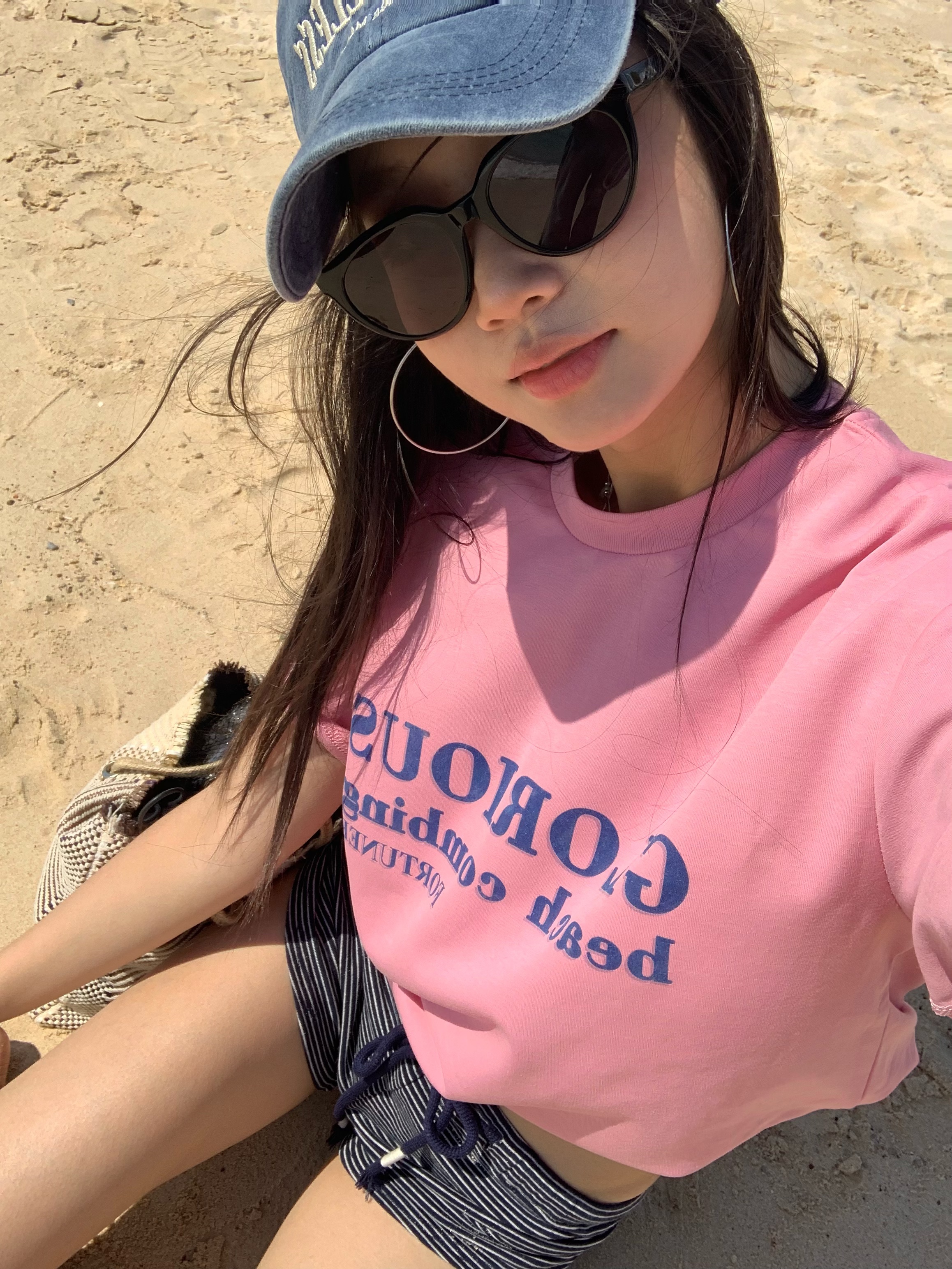 New Korean style pink letter print short-sleeved T-shirt, casual loose, easy to match