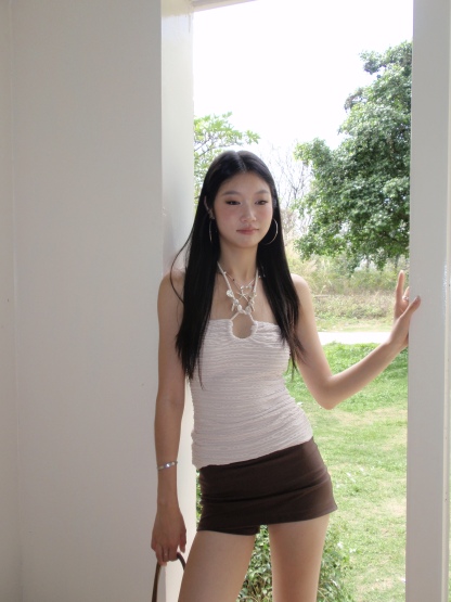 Halter neck tank top, summer beach design, handmade shell decoration, strapless style