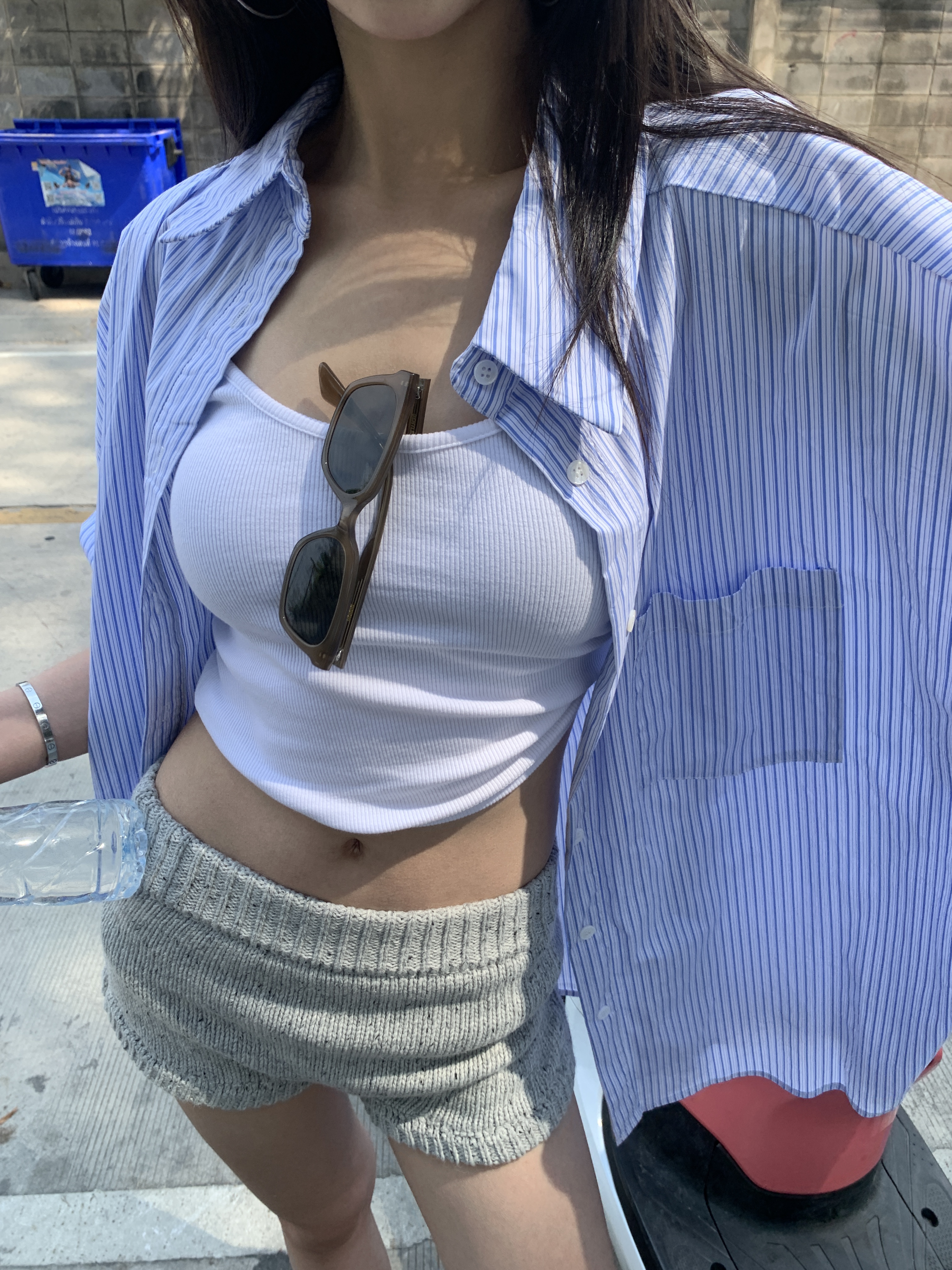 Blue pattern long sleeve sun protection shirt, lazy style, casual holiday