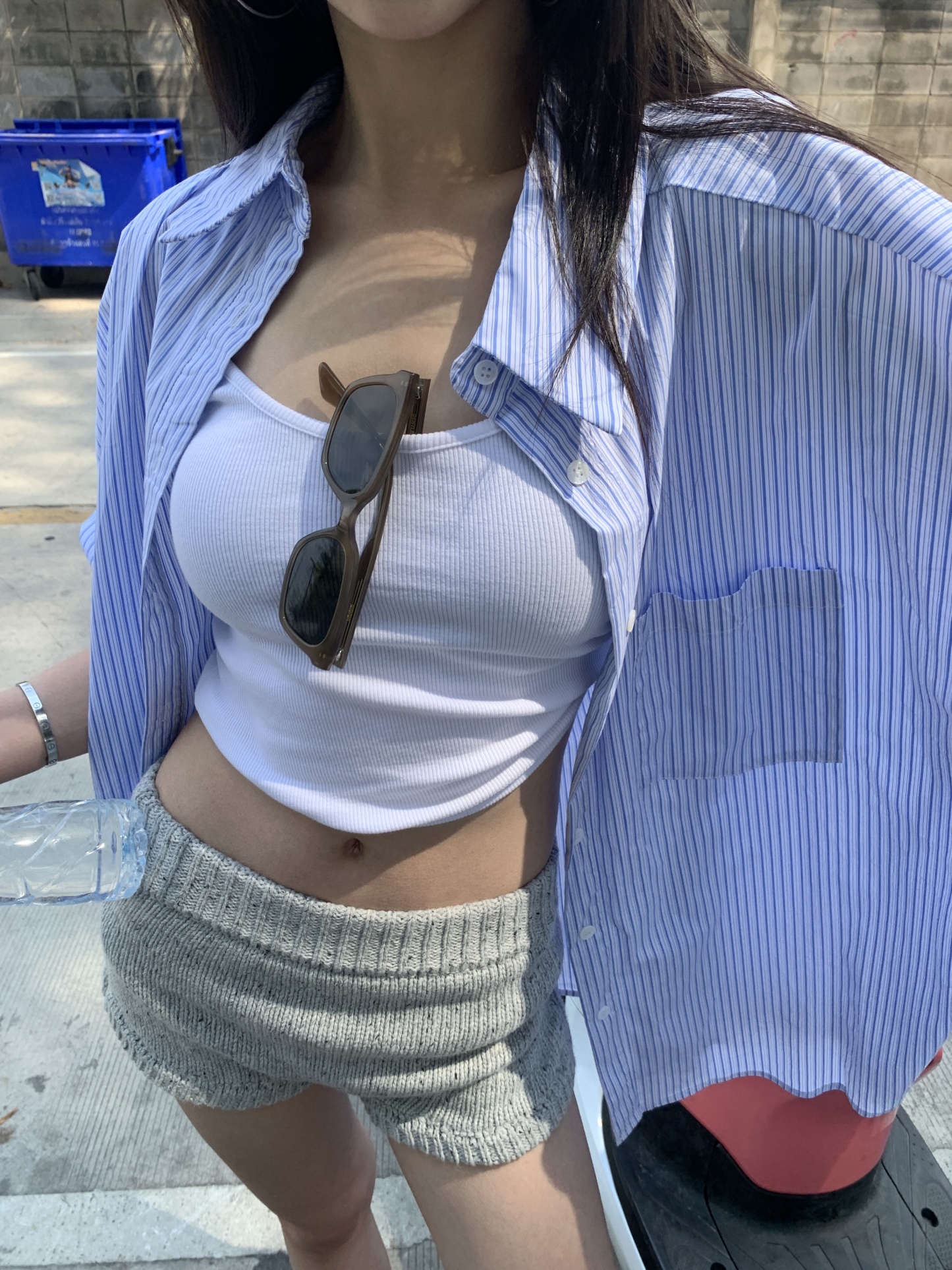 Blue pattern long sleeve sun protection shirt, lazy style, casual holiday