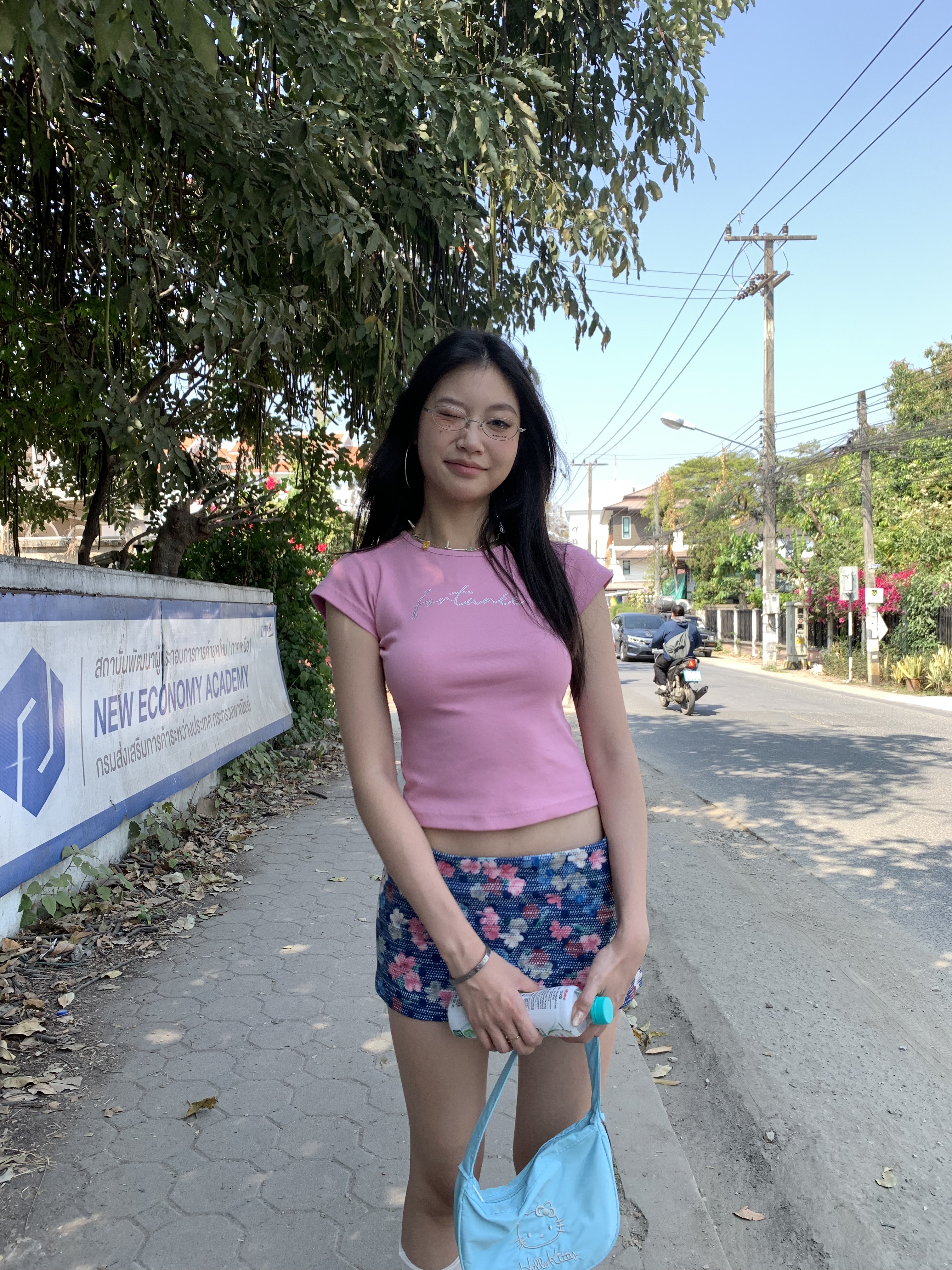 Vintage floral print low-waisted slim-fit mini skirt