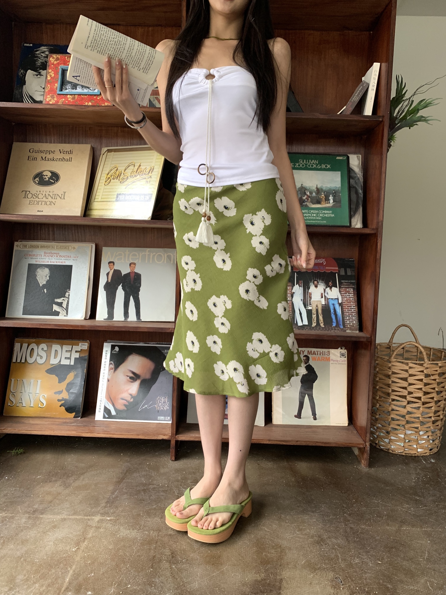 Green mermaid skirt with floral print