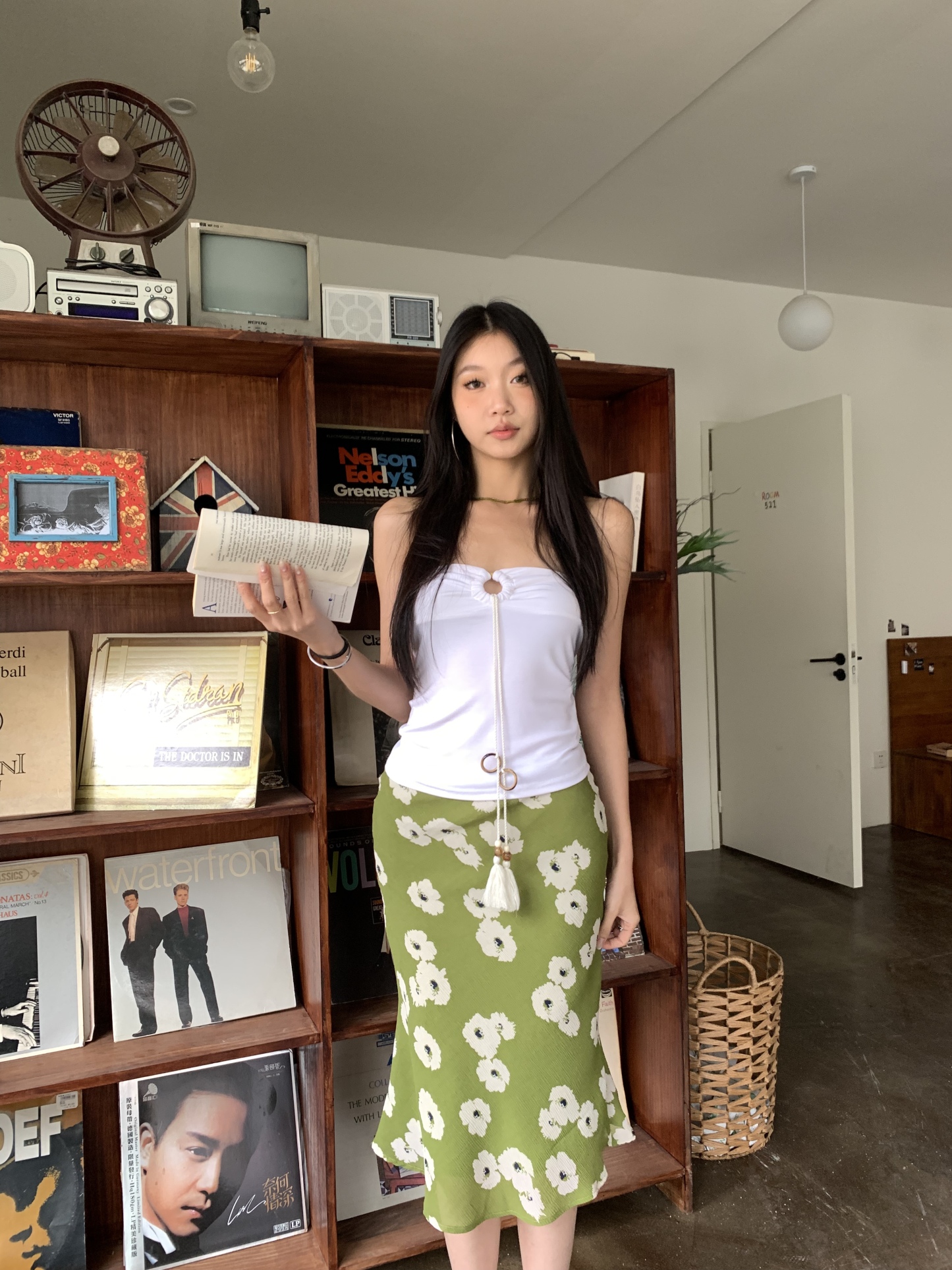 Green mermaid skirt with floral print