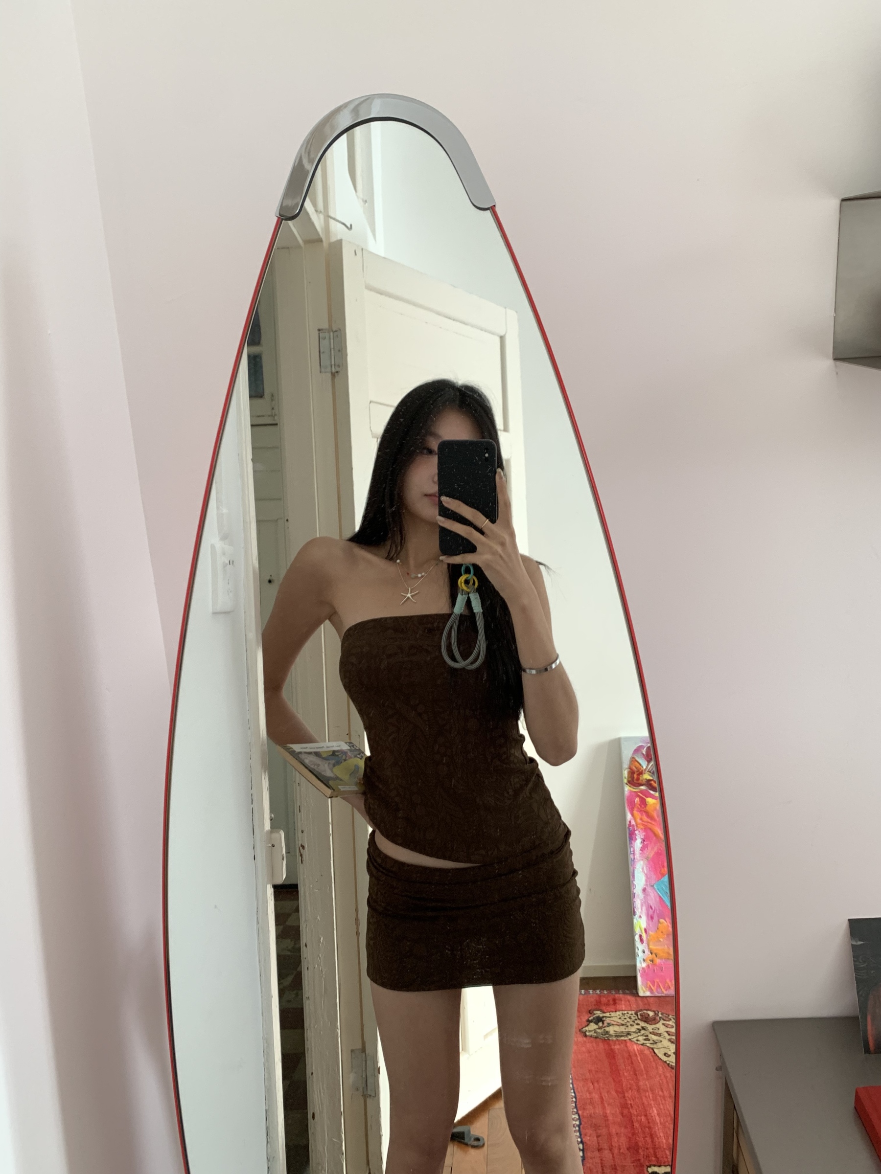 Brown tube top and low-waist skirt set