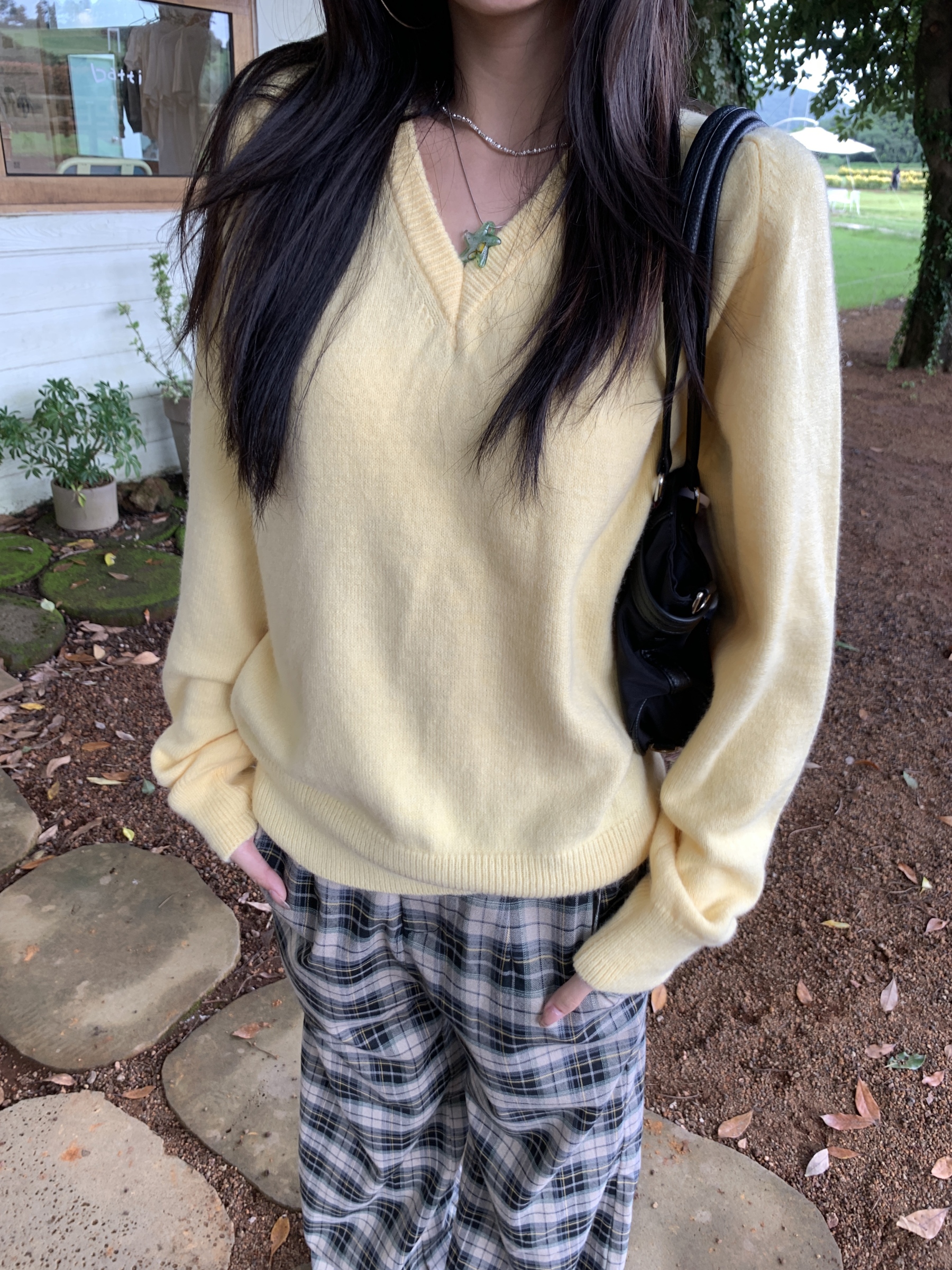 Soft yellow knitted sweater, loose style