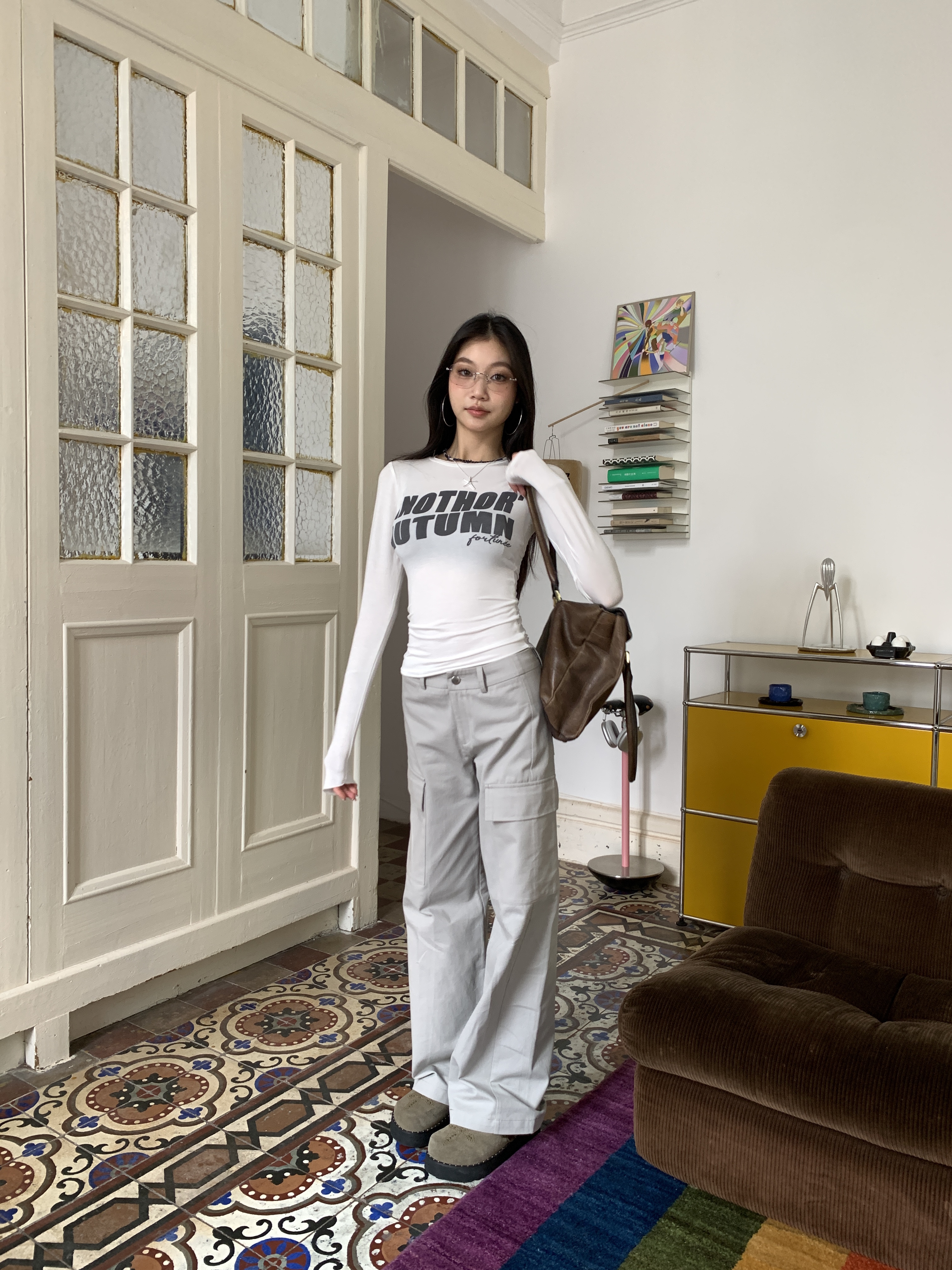 White slim fit long sleeve t-shirt