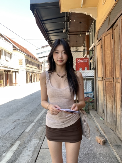 Floral lace U-neck tank top, light and transparent, sexy style