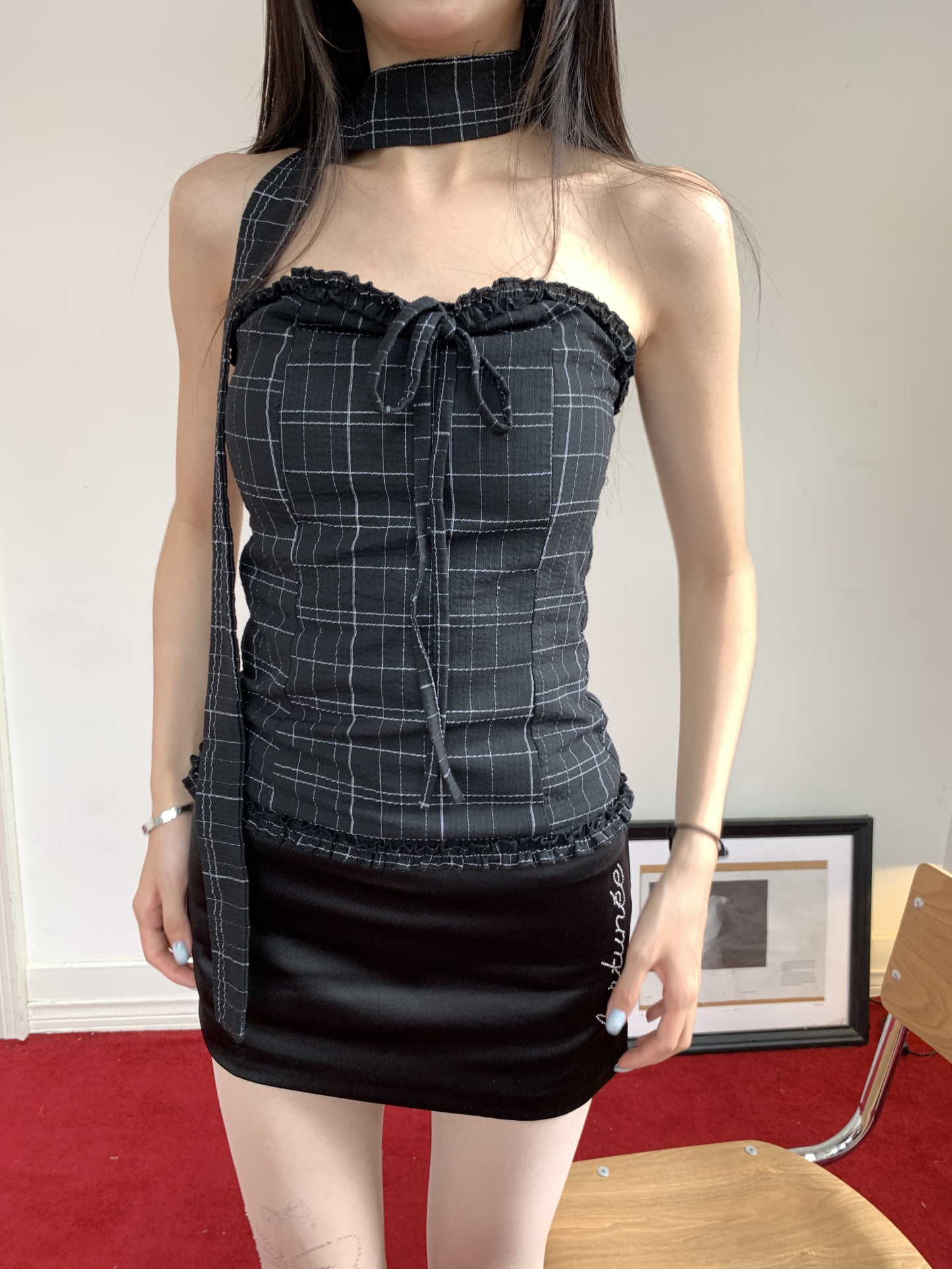 Stylish plaid crop top with scarf for women for a sassy summer look