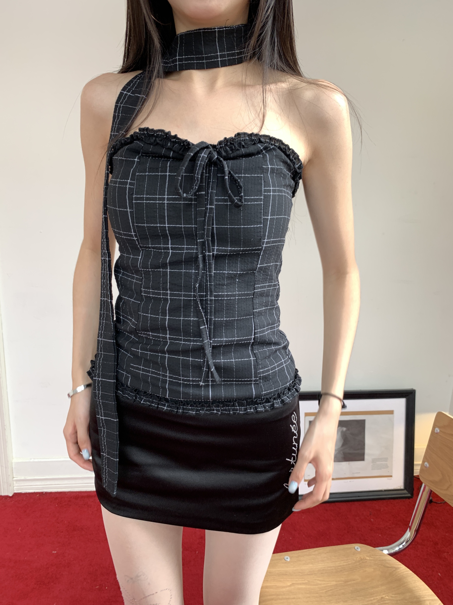 Stylish plaid crop top with scarf for women for a sassy summer look